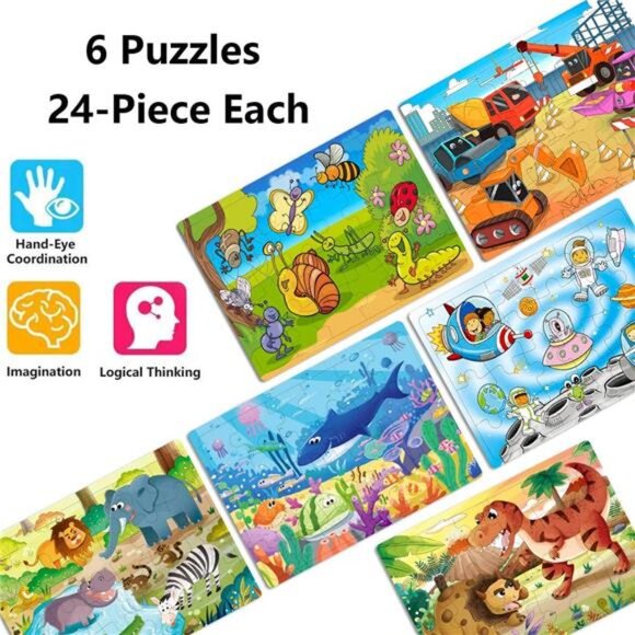 Puzzles for Kids Ages 3-5, 24 Piece Colorful Wooden Puzzles for Toddler - Picture 7 of 16